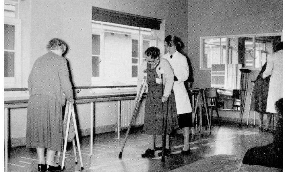 Patients re-learning to walk in 1958