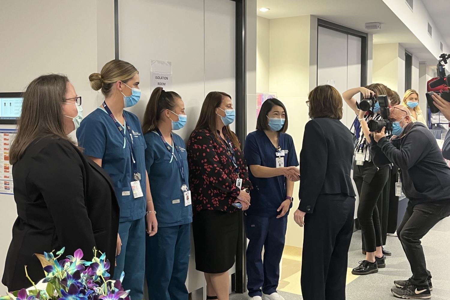 Health minister Mary-Anne Thomas greets international recruits