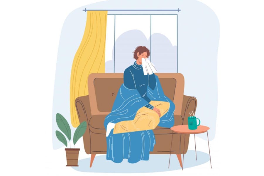 Illustration of person sick on couch