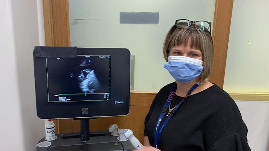 Cardiac Research Nurse Coordinator Lynda Tivendale with mobile ultrasound device