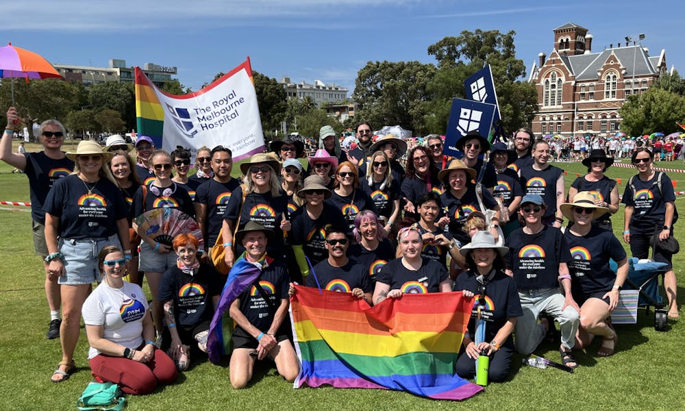Group of staff at the RMH Midsumma 2025 march