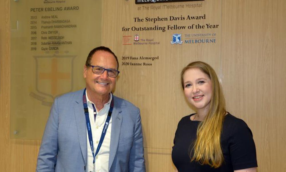 Professor Stephen Davis with 2020 award winner Dr Izanne Roos