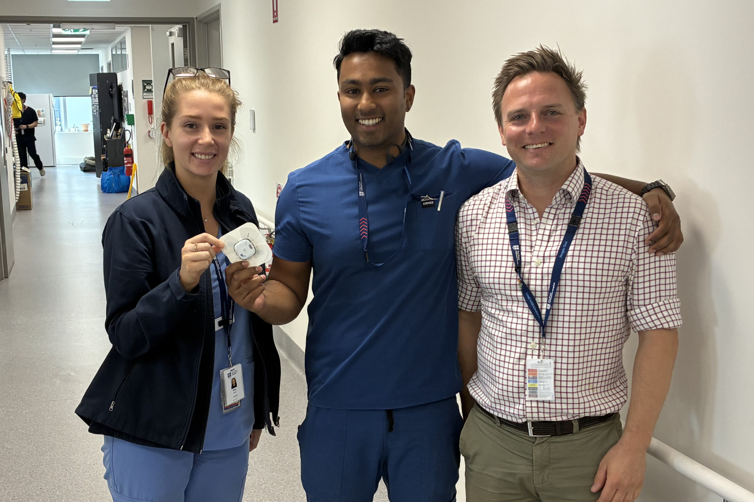 Alex, Brendon and Ben with monitoring device used in Virtual Ward pilot