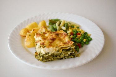 Patient meal: Pumpkin and spinach lasagne