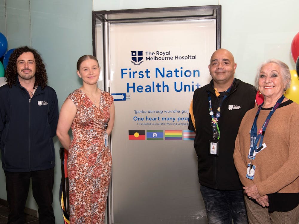 First Nations Health Unit staff Adrian Webster, Lani Wilson, Steven Portelli and Aunty Marl Burchill