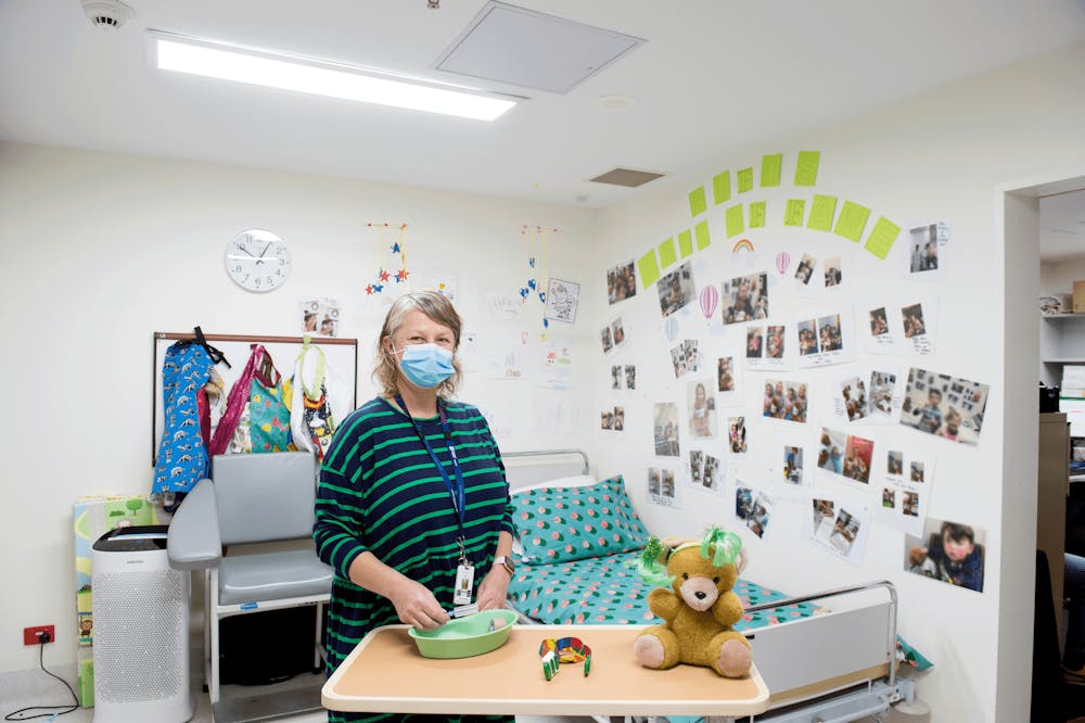 Research nurse in dedicated space for children