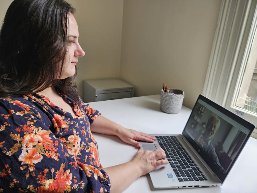 Woman in telehealth video appointment